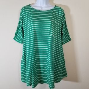 Umgee Oversized Kelly Green Striped Cotton Blend Dress w/ POCKETS, Size small